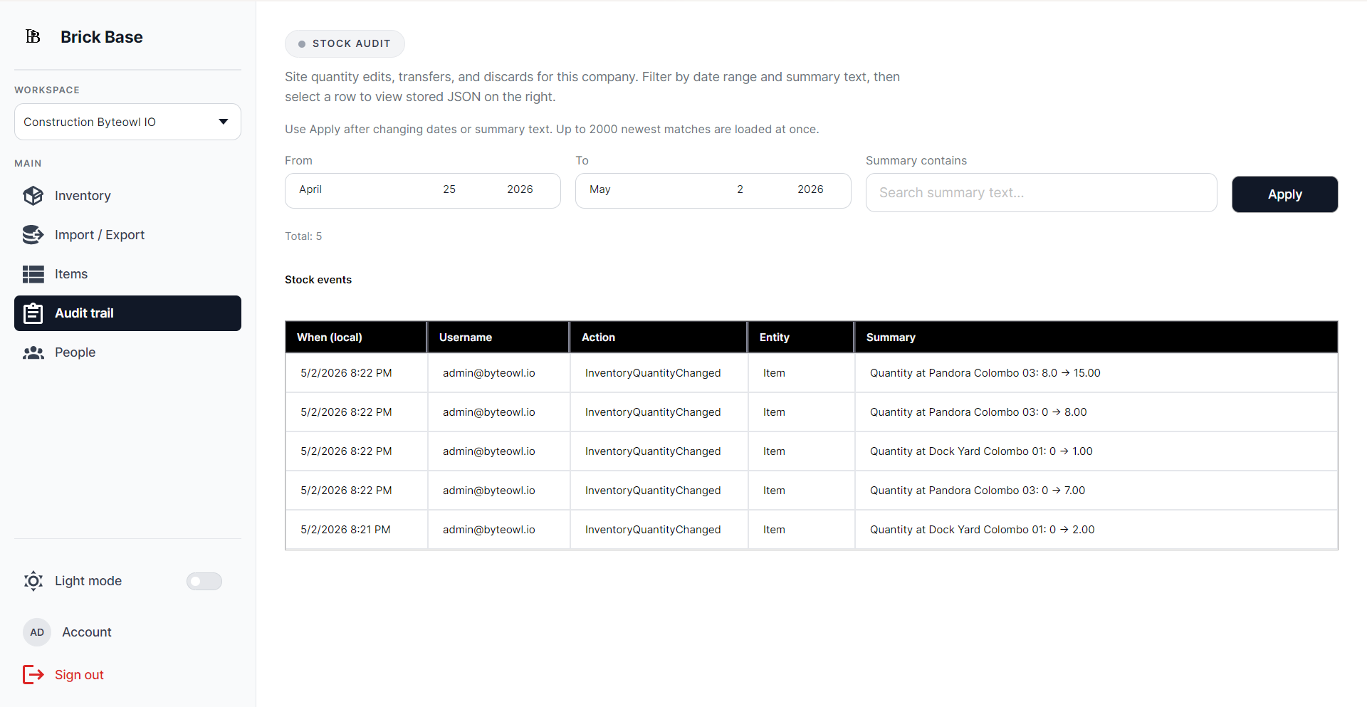 Brick Base sign-in screen